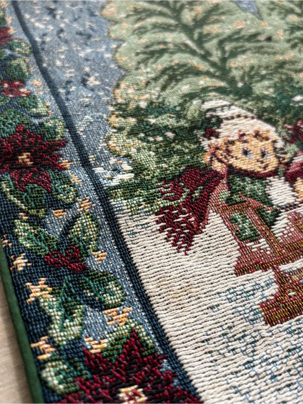 Vintage Christmas Woven Tapestry Cushion Cover Set Church Deer Children 15x15